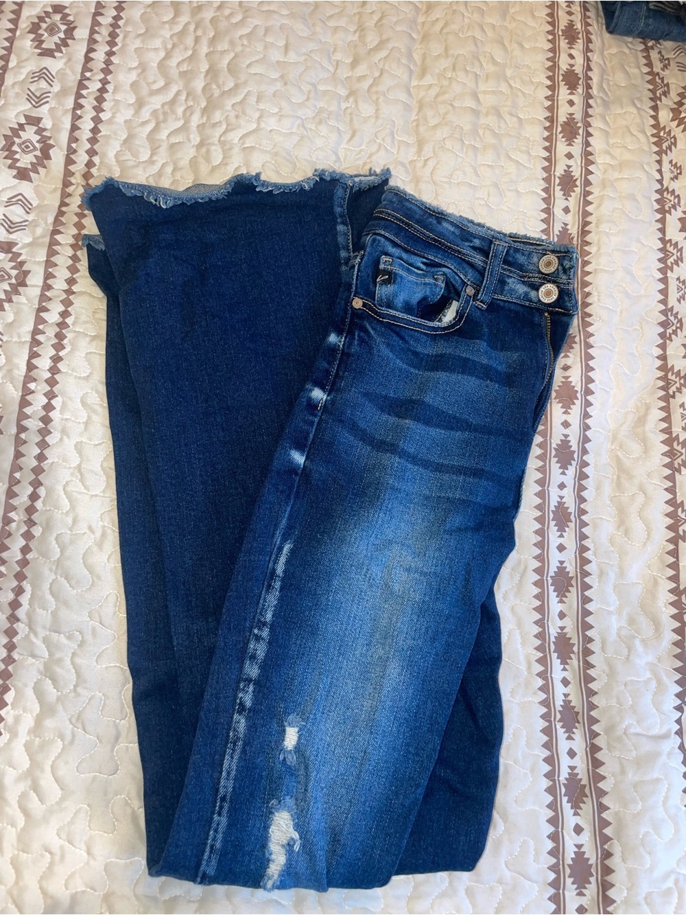 KanCan Raw Hem Wide Leg Distressed Blue Jeans